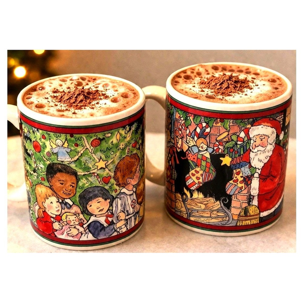 Vtg Christmas Certified International Coffee Mug Set of 2 Santa Holiday